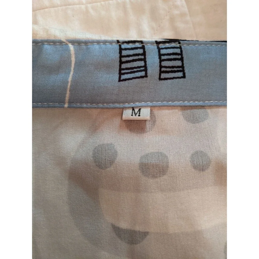Cat Button-Down Shirt White Blue Brown Novelty Fun Medium